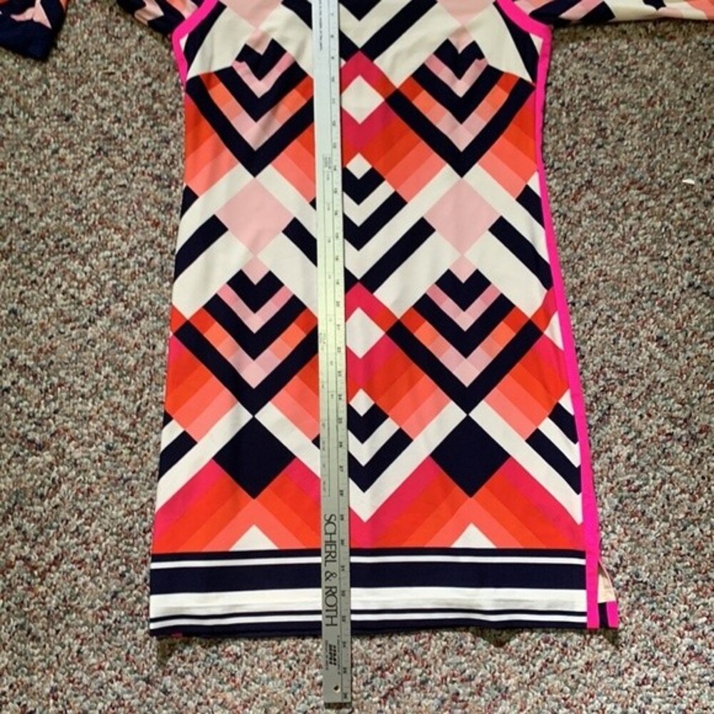 Eliza J Women's NWOT Black Red Ivory Mod Geometric LS Short Shift Dress Size 4 - Picture 11 of 12